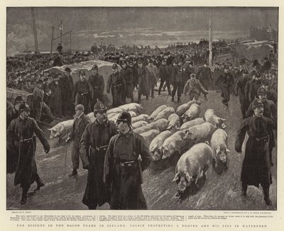 The Dispute in the Bacon Trade in Ireland, Police Protecting a Drover and His Pigs in Waterford by William Small